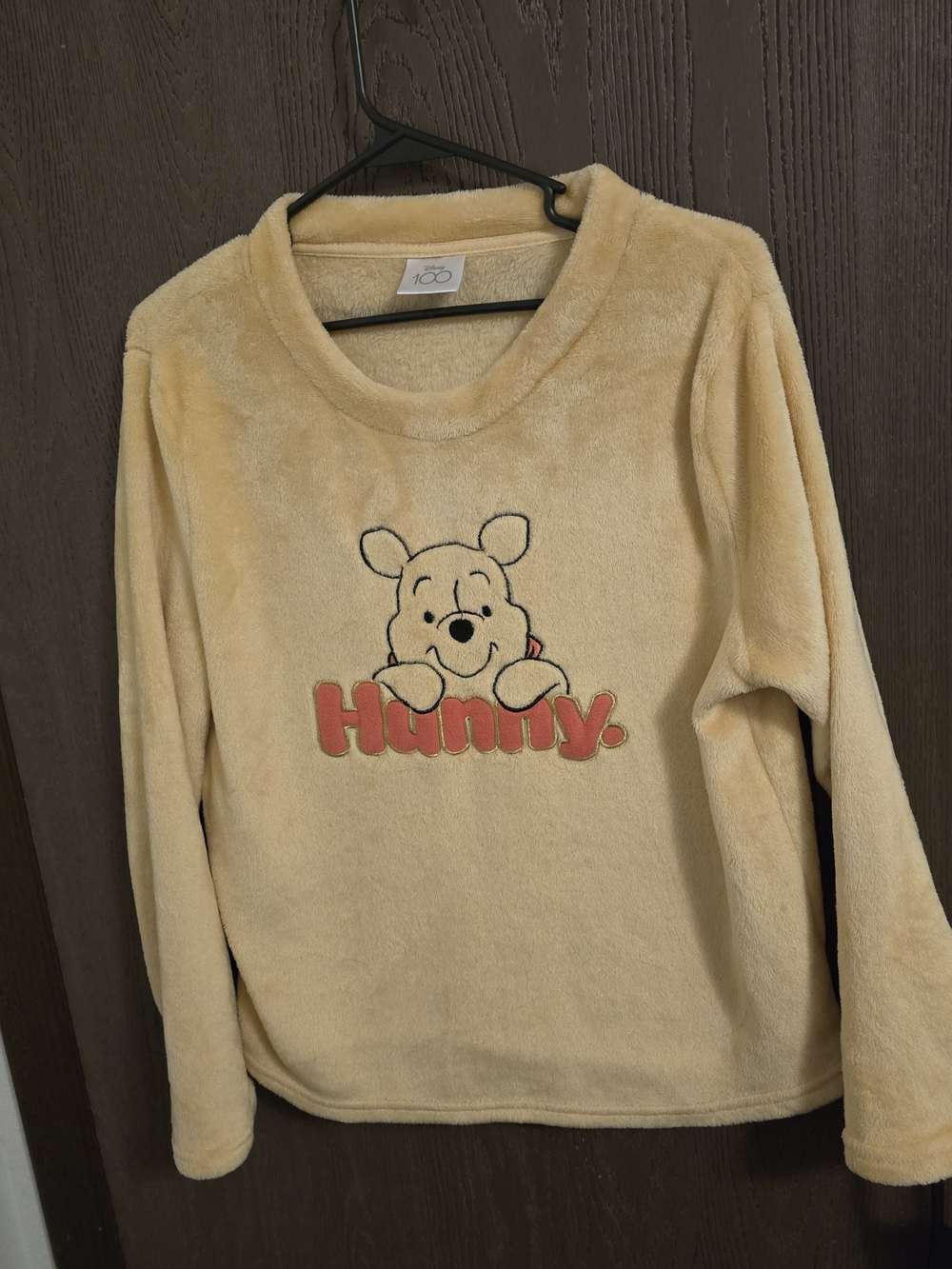 Disney 100 Winnie the Pooh Hunny Beige Fleece Embroidered Pajama Top L